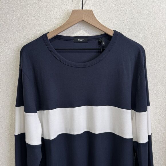 Theory Sweater Mens XL Navy White‎ Striped Pullover Soft Comfy Nautical NEW - Picture 2 of 16